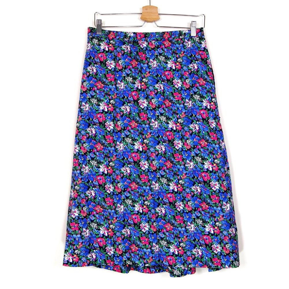 80's Floral Cotton Midi Skirt Sz 8